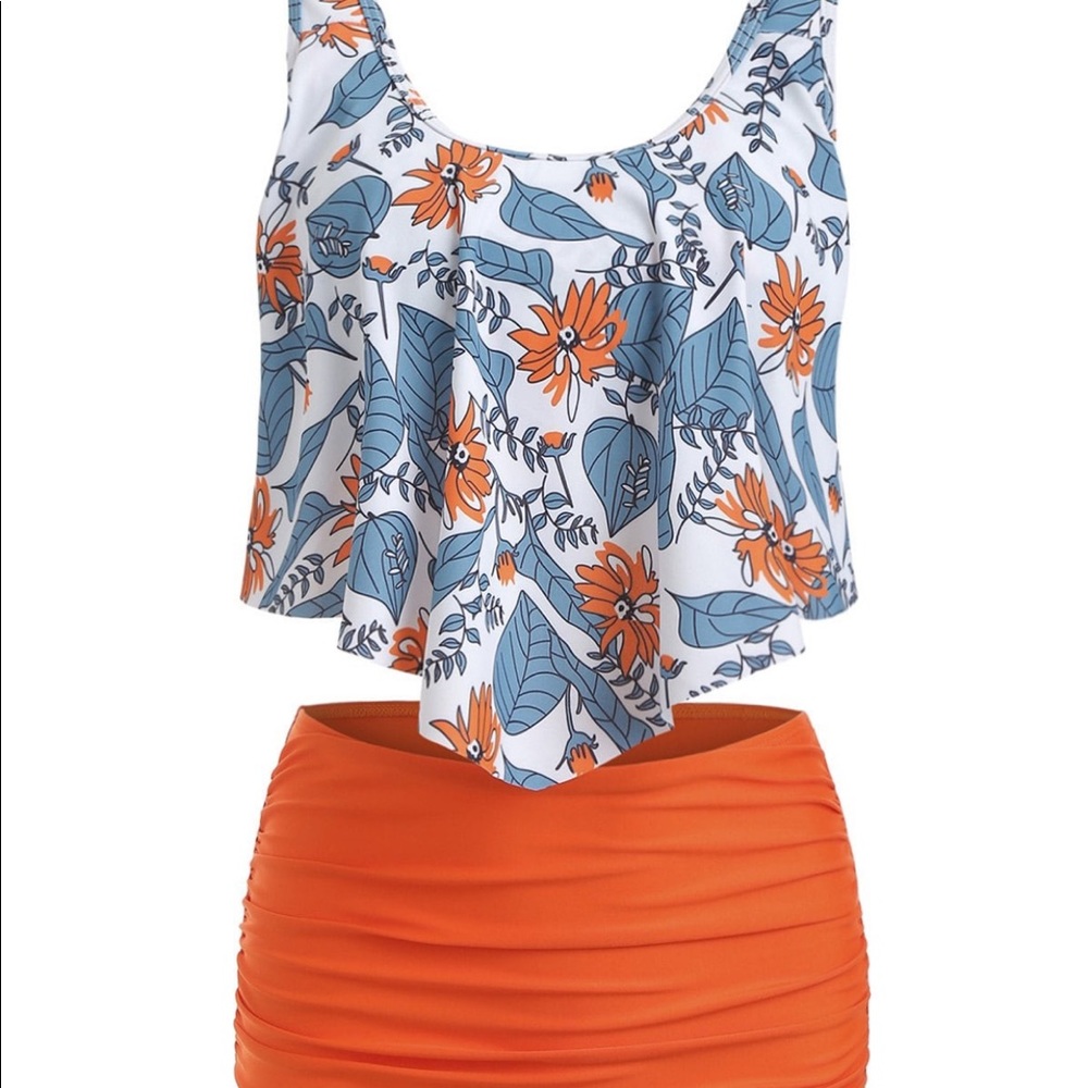 Plus size Floral Printed overlay tankini set